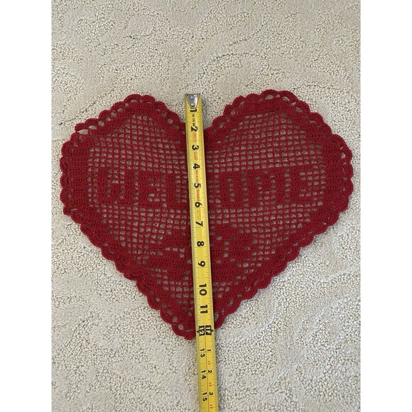 Handmade Crochet Red Heart Welcome Doily 100% Cotton - Picture 3 of 4